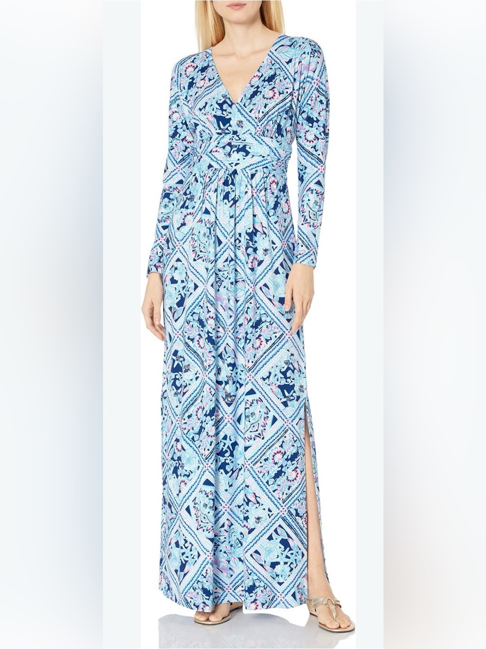LILLY PULITZER Nichola Printed Long-Sleeve
Maxi Dress in Zanzibar blue